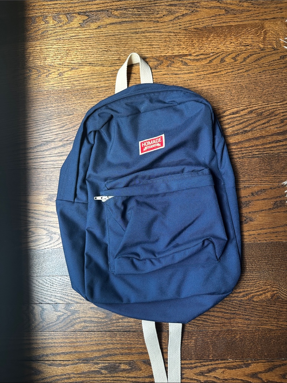 HOMAGE Navy Canvas Backpack with Cream Straps